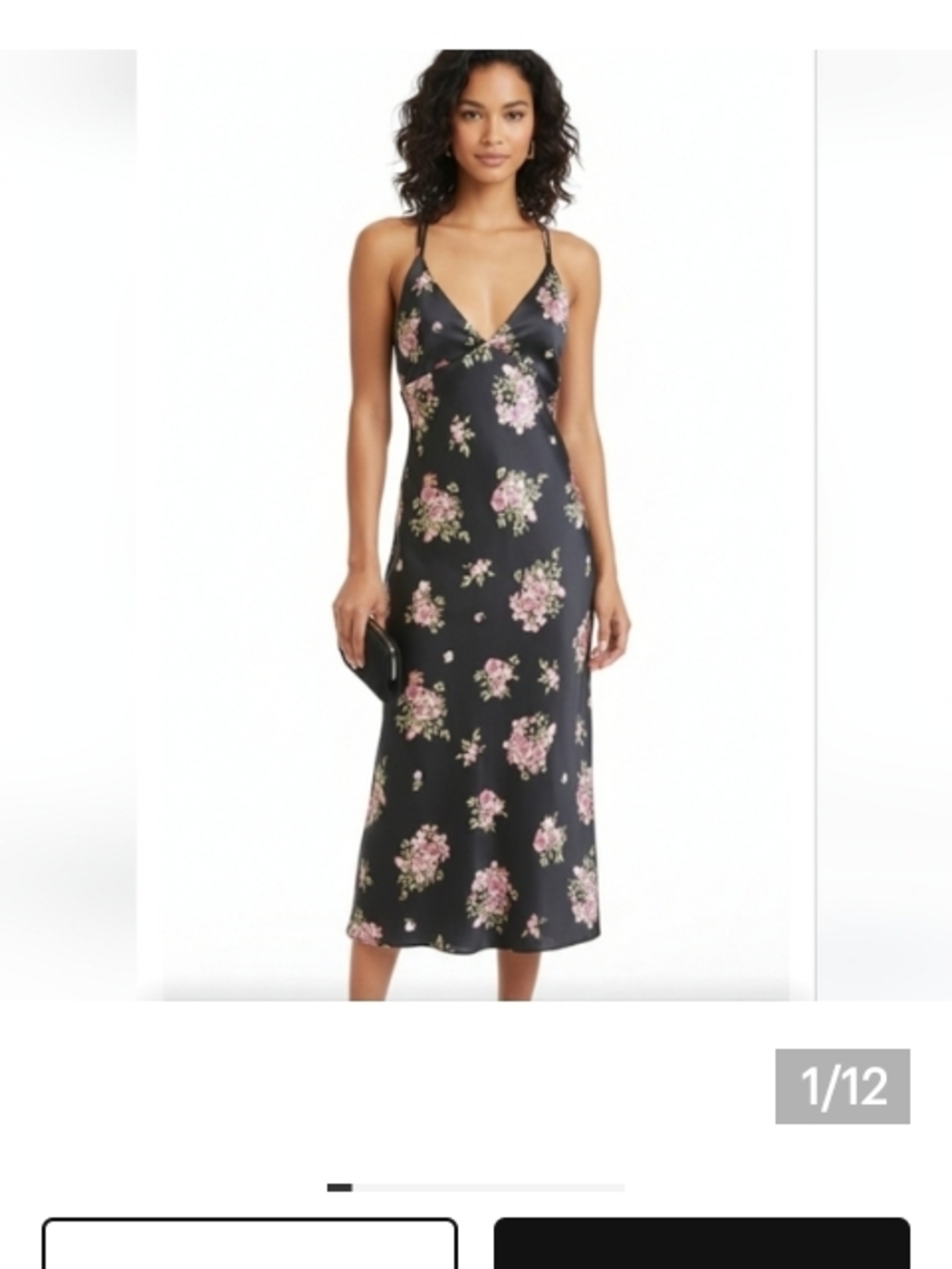 Zara Black Floral Slip Dress with Pink Blossoms